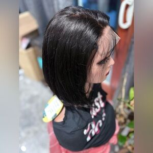 100% Virgin Brazilian Human hair bob wig in Natural black color bleached knots